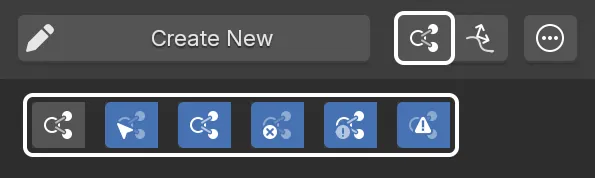 The status icons for the Sync Objects, indicating (from left to right): Synchronized Edit Mode Off - Select Object - Active Selection - Inactive - Partial - Mismatch/Error.