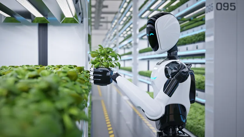 Humanoid robot in a greenhouse